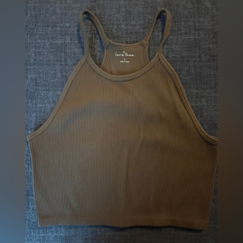 Love Tree Brown Ribbed Fitted Tank Top